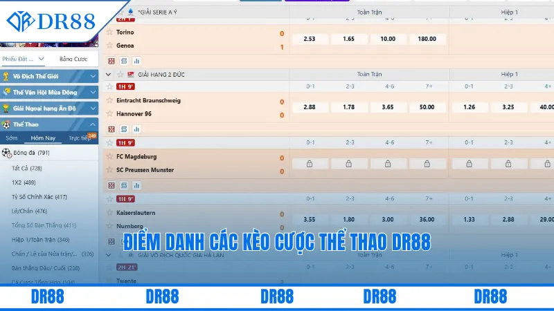 Điểm danh các kèo cược thể thao DR88